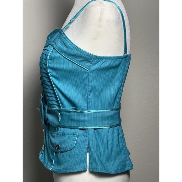 Women’s Lydia Corset Bustier Style Top with Belt Aqua Turquoise Size (L) - Picture 7 of 15